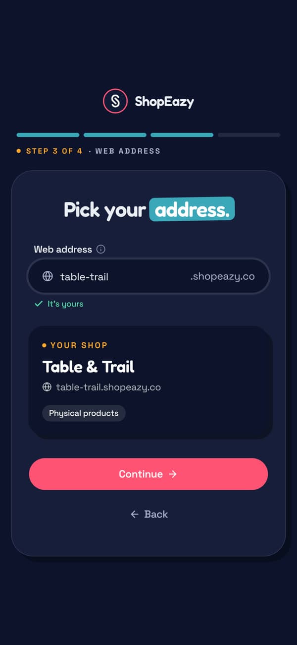 Pick your address: table-trail.shopeazy.co, it’s yours