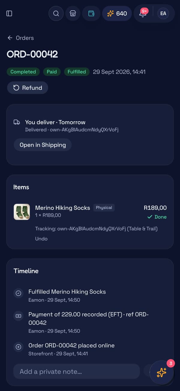 An order marked Paid and Fulfilled