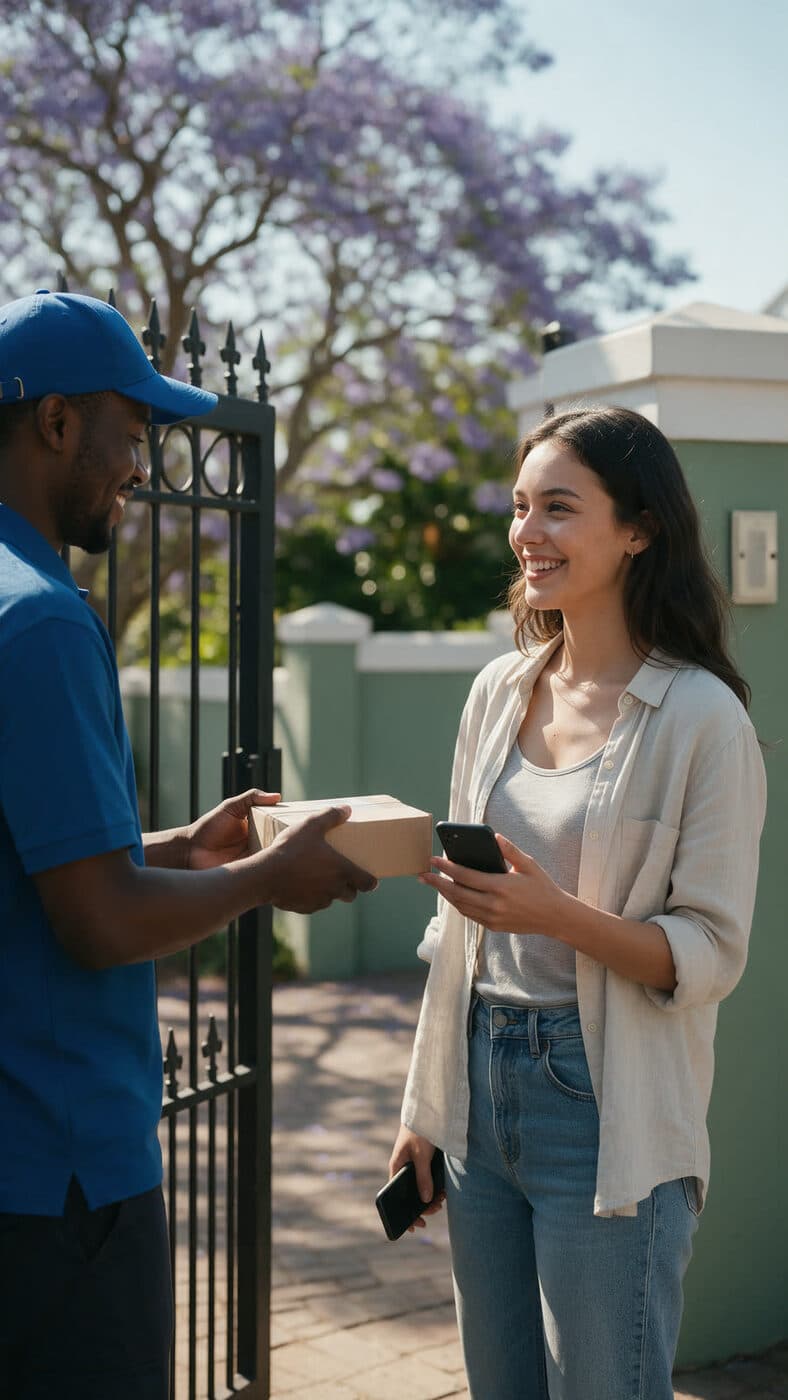 A courier handing over a parcel