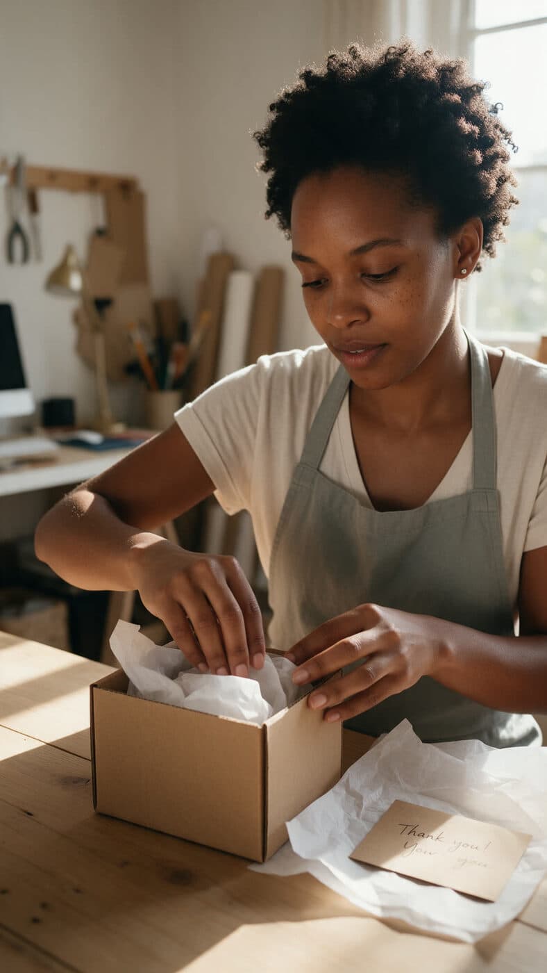 Hands wrapping an order